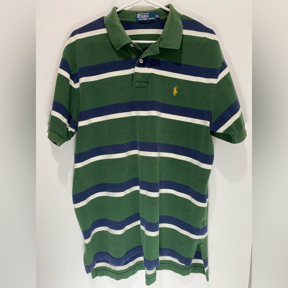 Polo Ralph Lauren Shirt Men’s XL Green White Short Sleeve Polo Striped Vintage